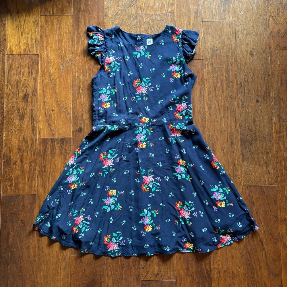 Gap Girls Blue Floral Flutter Sleeve Sundress | Size XXL 16/18 | Rayon